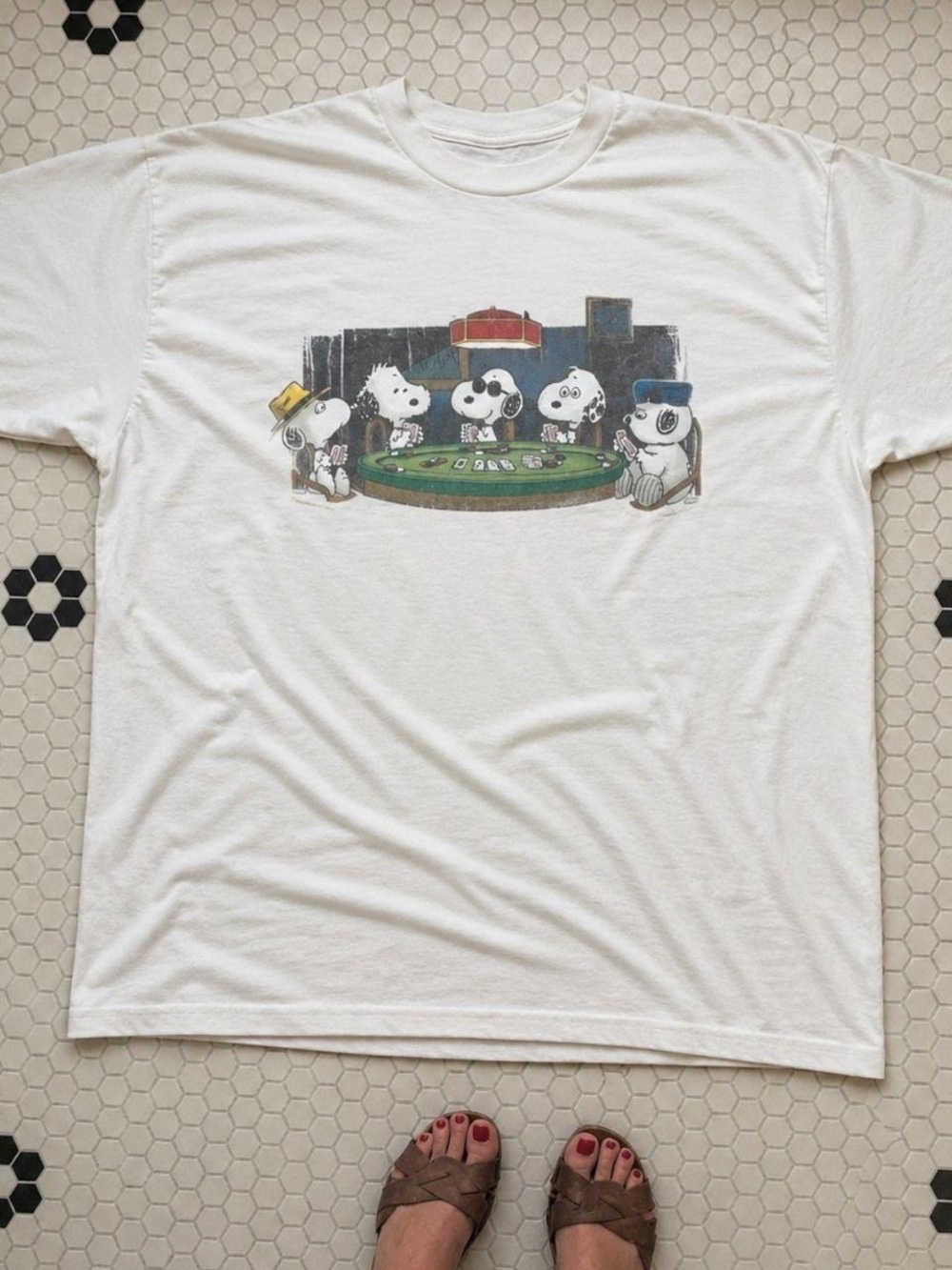 Gildan White Peanuts Snoopy Poker Graphic Tee